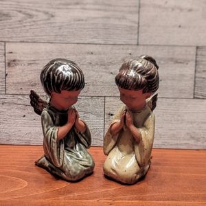 Set of 2 red clay pottery praying angels